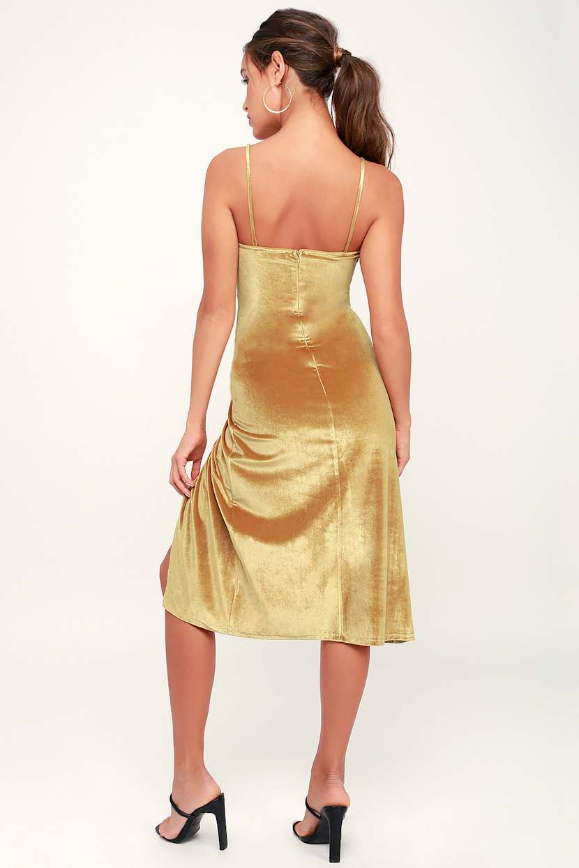 Chic Velvet Dress - Mustard Yellow Dress- Velvet Midi Dress - Lulus