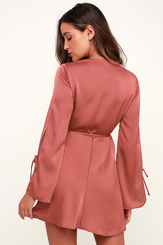 Refined Finesse Rust Red Long Sleeve Wrap Dress 4