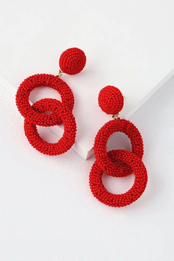 Chic Red Earrings Beaded Earrings Beaded Statement Earrings Lulus