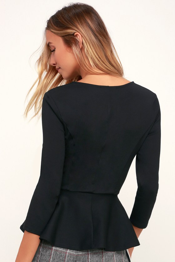 Chic Black Peplum Top - Three-Quarter Sleeve Top - Peplum Blouse - Lulus