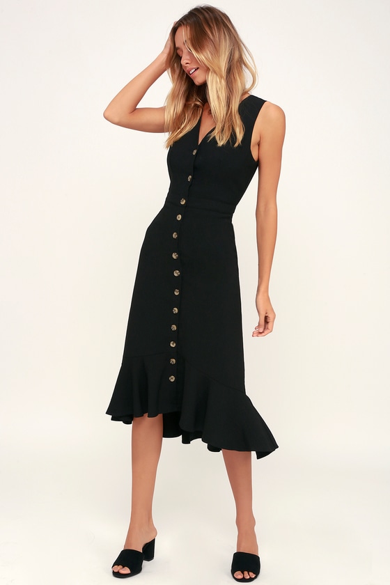 black button up midi dress