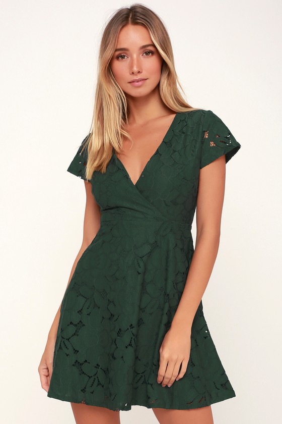 v neck lace skater dress