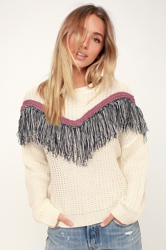 cream distressed sweater