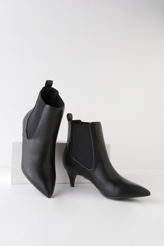 black leather ankle boots kitten heel
