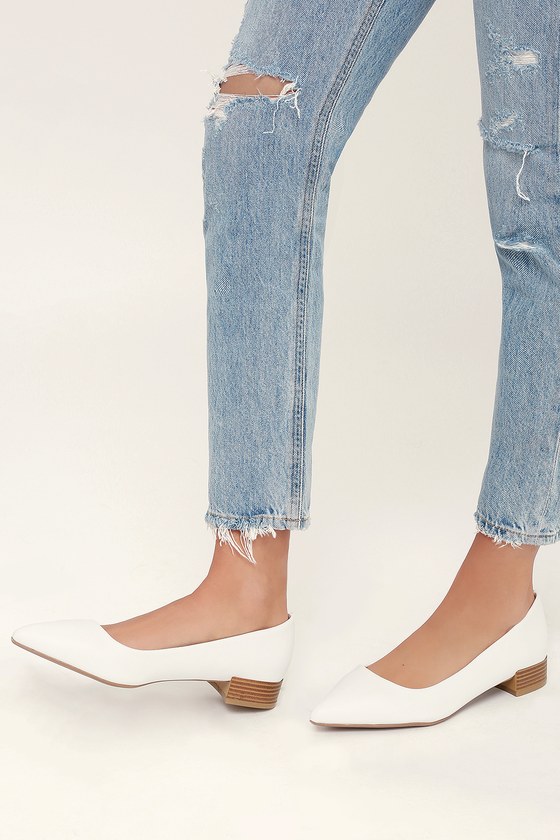 low block white heels