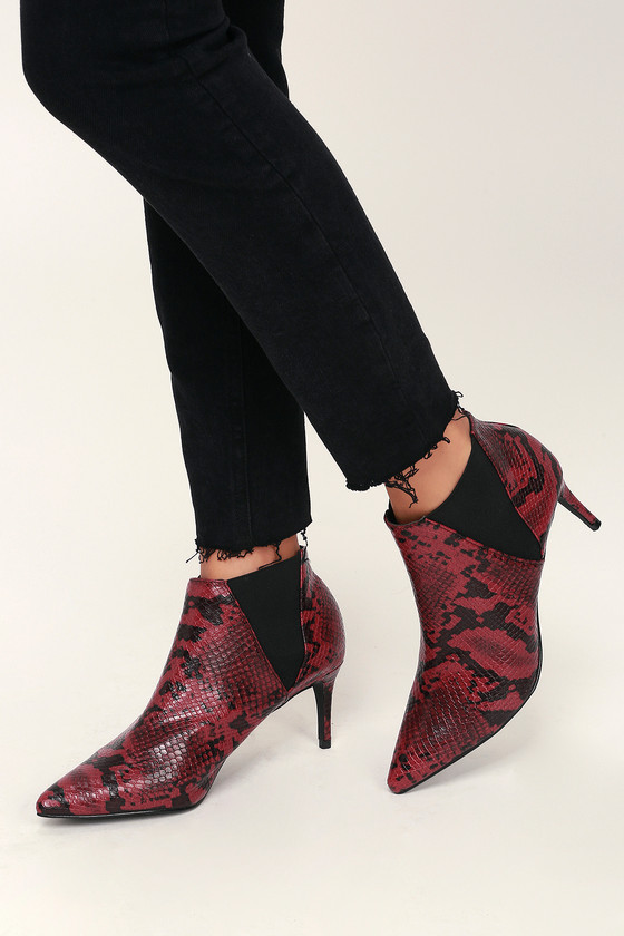 snakeskin booties kitten heel