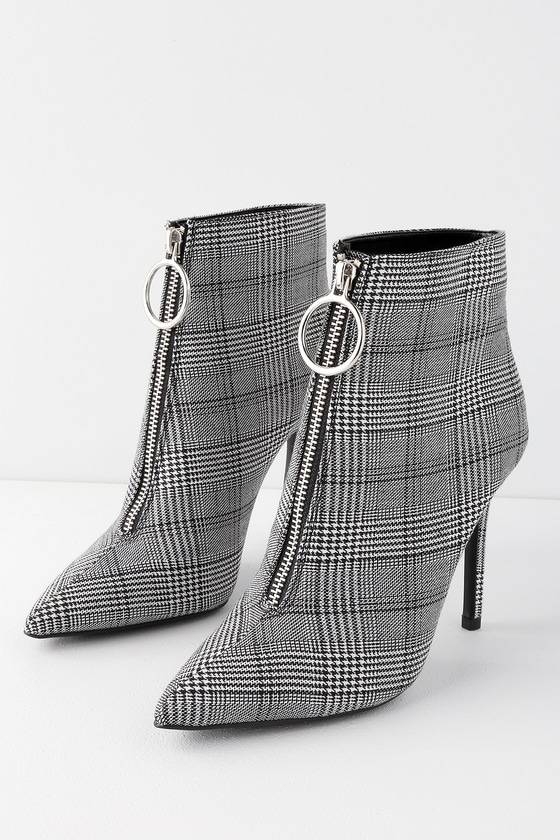 black and white plaid booties