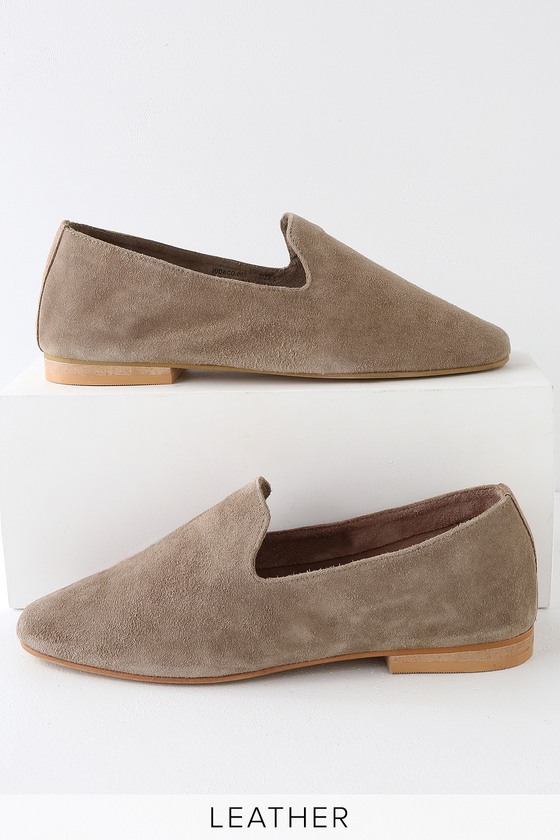 Jojo Taupe Suede Leather Loafer Flats