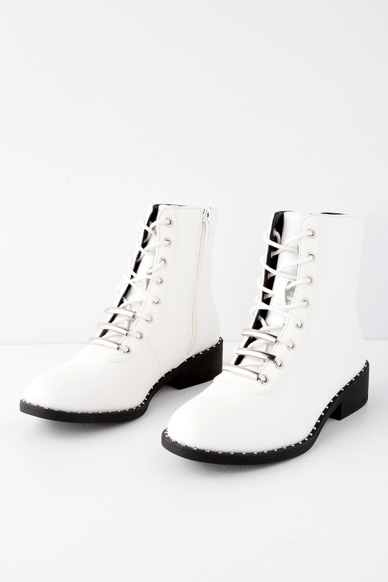 white lace up combat boots