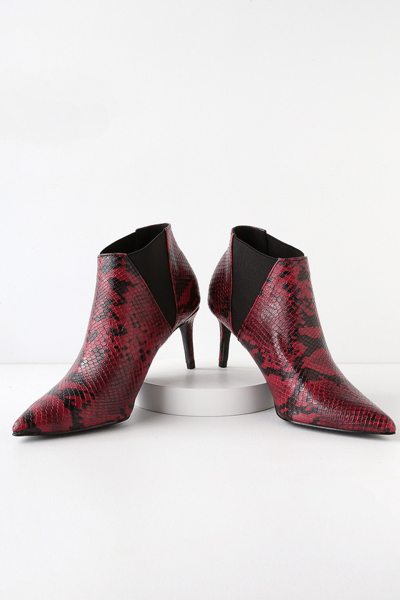 snakeskin booties kitten heel