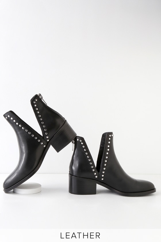 black leather studded booties