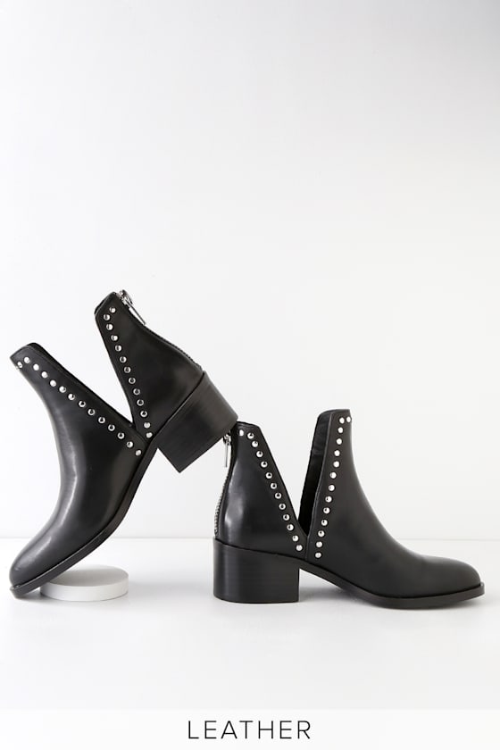Conquest Black Studded Leather Ankle Booties 3