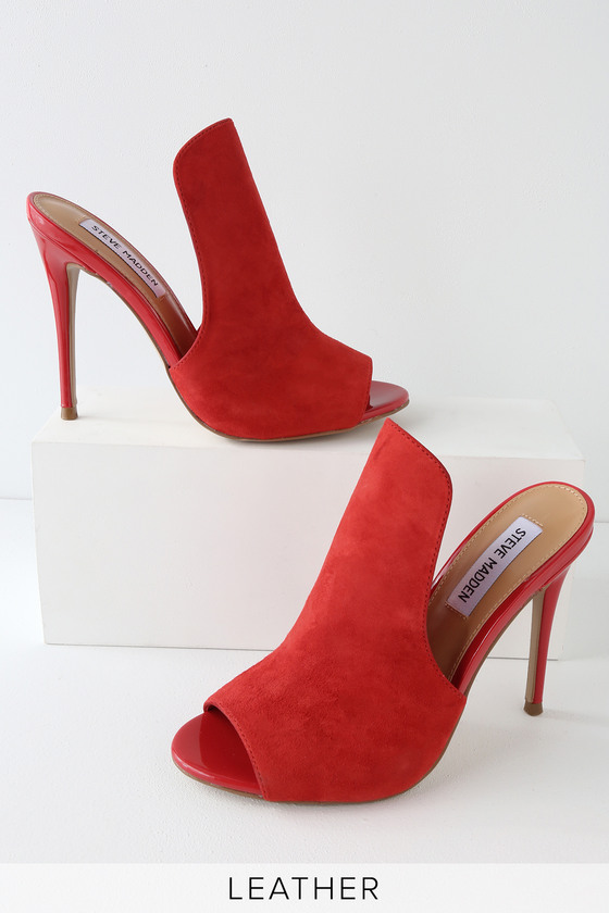 red heeled mules