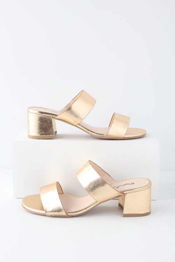 Jiselle Gold High Heel Slide Sandals 1