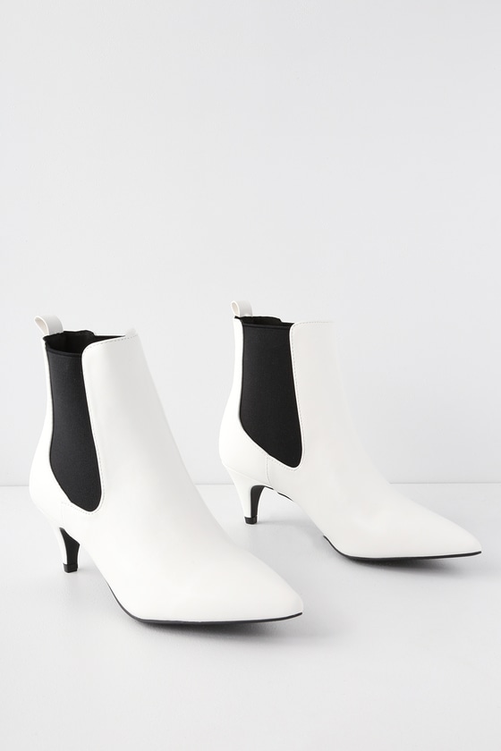 Chic White Ankle Boots - Kitten Heel 
