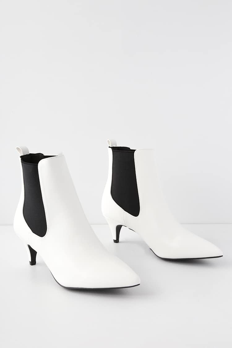 Leather Pointy Toe Ankle Boots with Kitten Heels