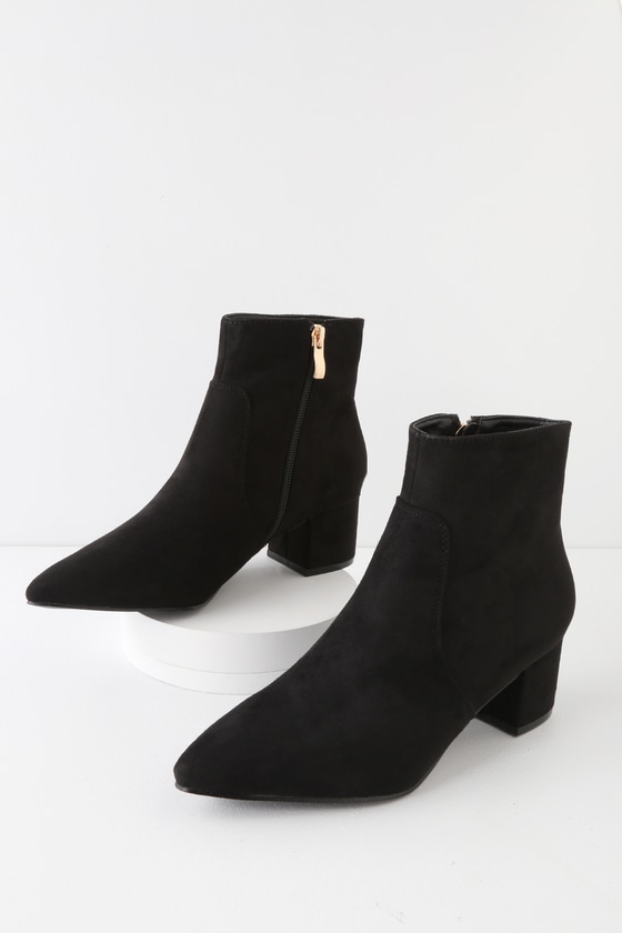 Sofia Black Suede Pointed Toe Ankle Booties