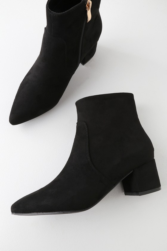 Sofia Black Suede Pointed Toe Ankle Booties
