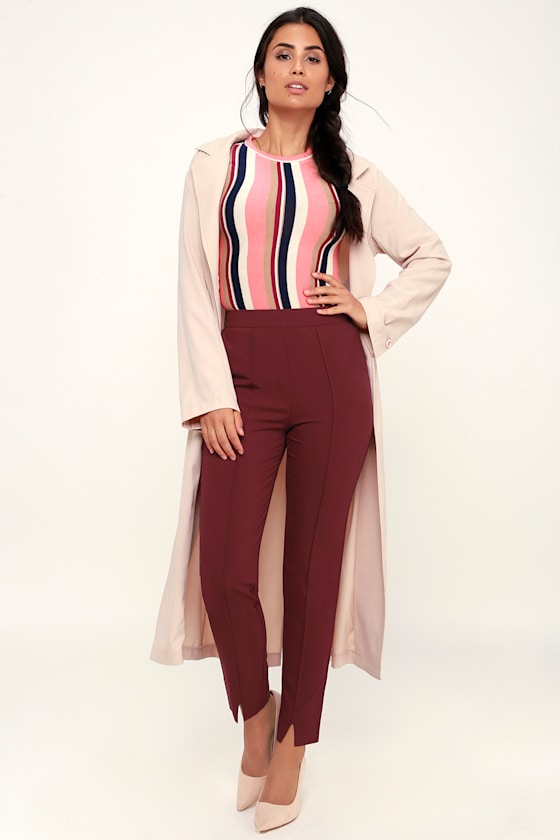 Chic Plum Purple Pants Trouser Pants Slit Dress Pants Lulus