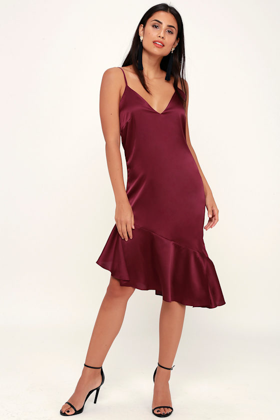 Sultry Satin Dress Satin Midi Dress Plum Purple Slip Dress Lulus
