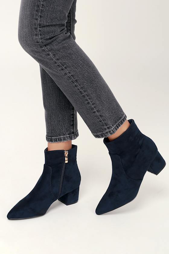 Sofia Navy Suede Pointed Toe Ankle Booties 5