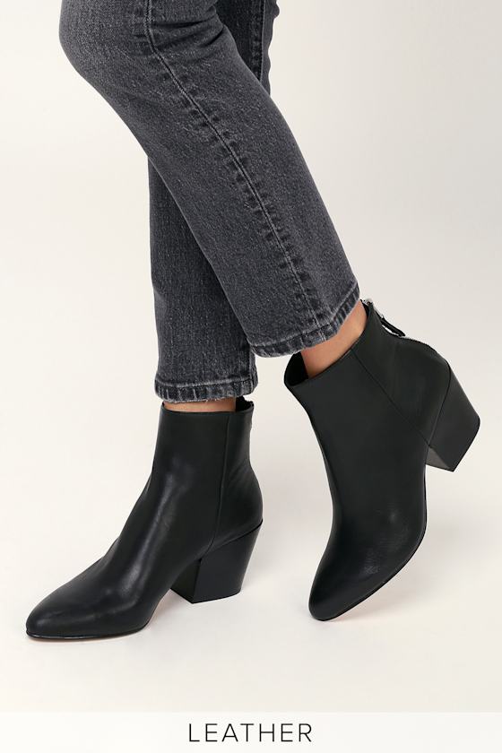 Coltyn Black Leather Pointed Toe Ankle Booties 1