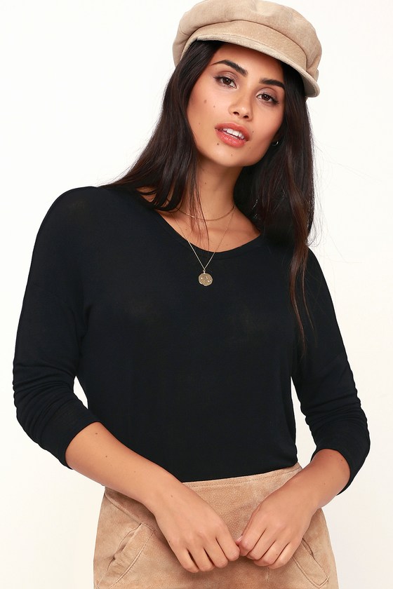 LUSH TOP - Black Long Sleeve Top - Basic Black Top - Black Top - Lulus