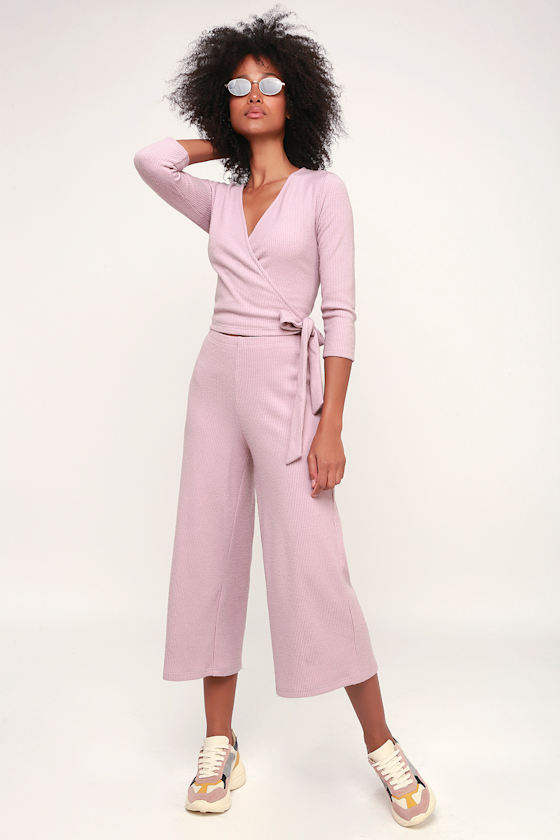 Cuddle Buddy Lavender Ribbed Culotte Pants 1