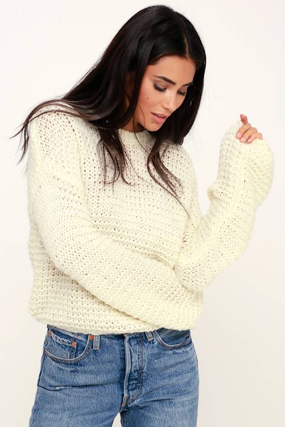 Kyla Cream Balloon Sleeve Knit Sweater 2