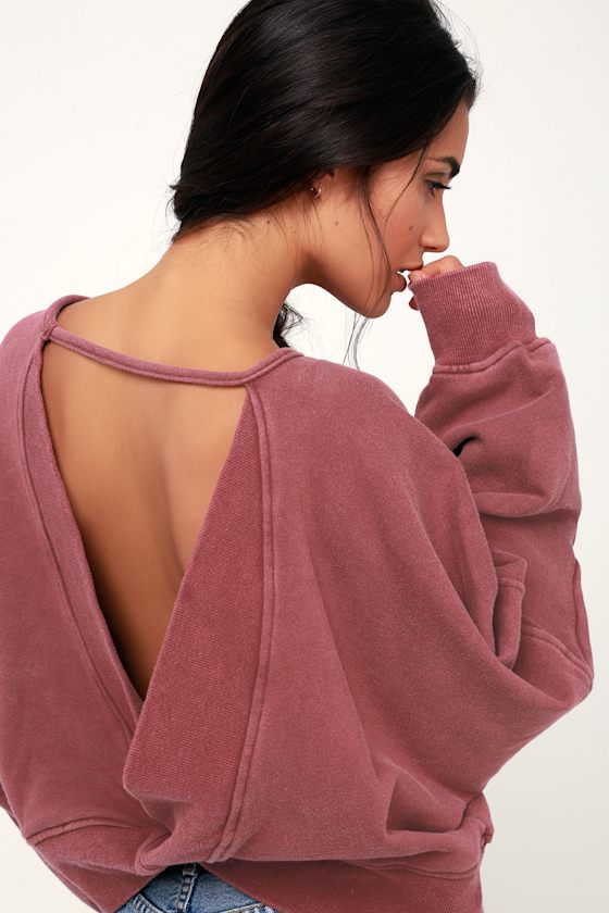 Twist Connection Washed Burgundy Backless Cropped Sweater Top 5