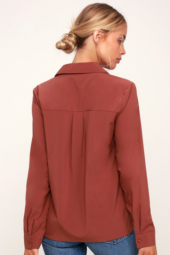 Chic Rusty Rose Top - Long Sleeve Top - Long Sleeve Button-Up Top - Lulus