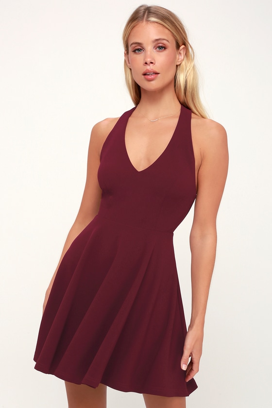 Cute Burgundy Dress - Skater Dress - Racerback Dress - Fun Dress - Lulus