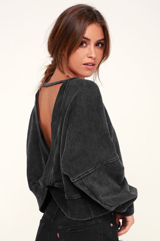 Twist Connection Washed Black Backless Cropped Sweater Top 3