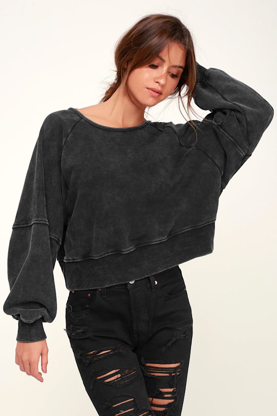 Twist Connection Washed Black Backless Cropped Sweater Top 2