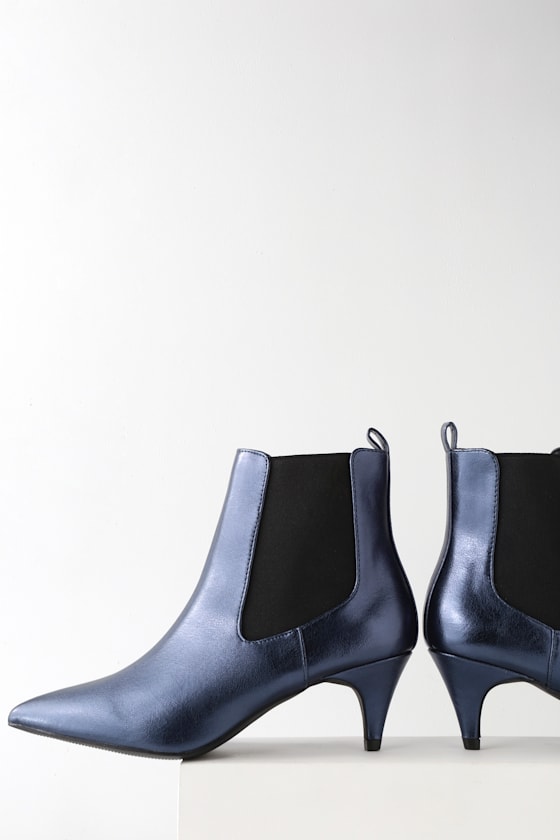 Chic Blue Metallic Boots Kitten Heel Boots Ankle Boots Lulus