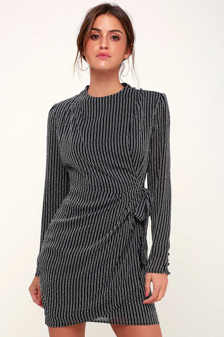 ASTR the Label Jolene - Striped Long Sleeve Dress - Wrap Dress - Lulus
