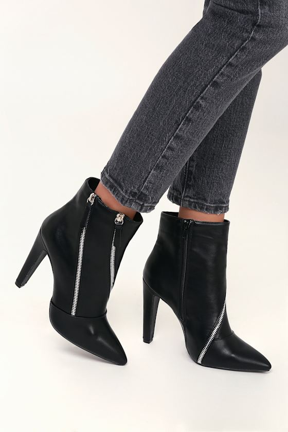 Ace Black Zipper High Heel Mid-Calf Booties 4