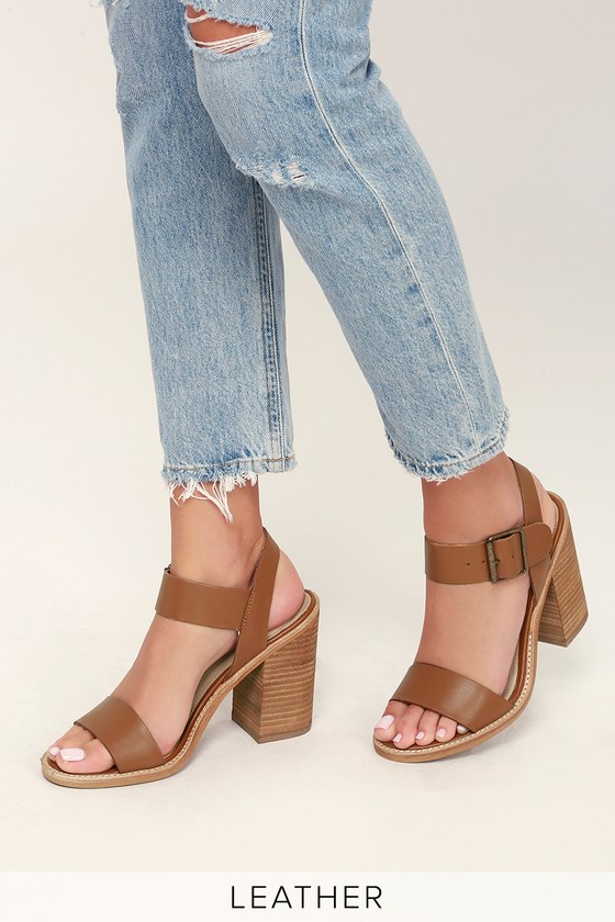 cognac leather sandals heels