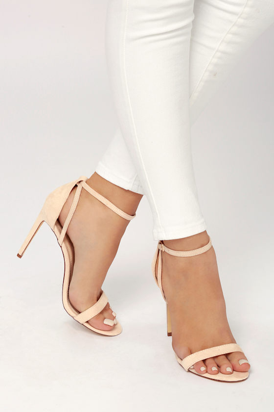 Sila Nude Suede Ankle Strap Heels 6
