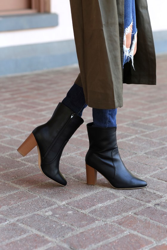 black high heel mid calf boots