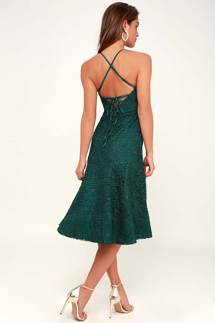 green lace dress lulus Lovely Forest - Lace-Up Dress - Lace Midi Dress Season: SS24