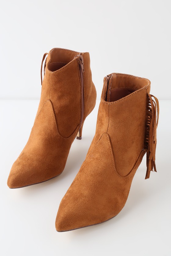 cognac low heel booties