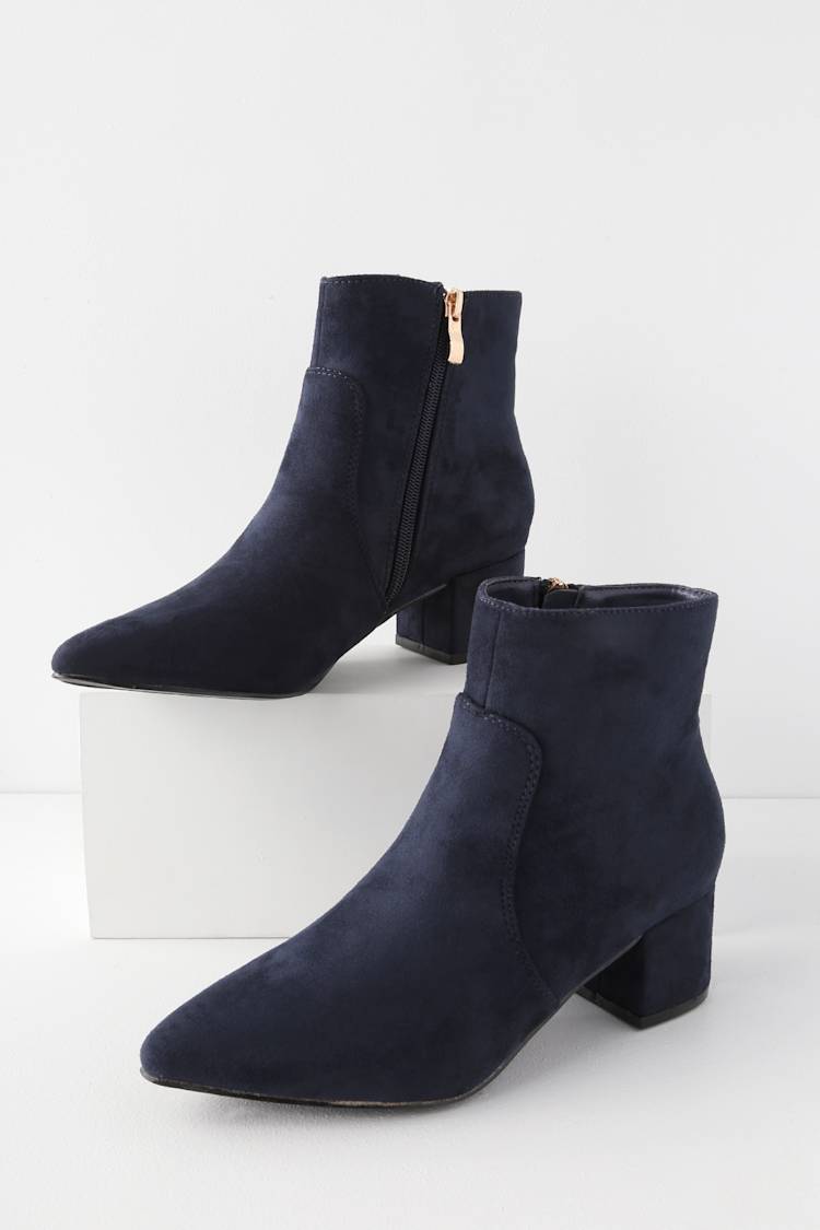 navy suede bootie