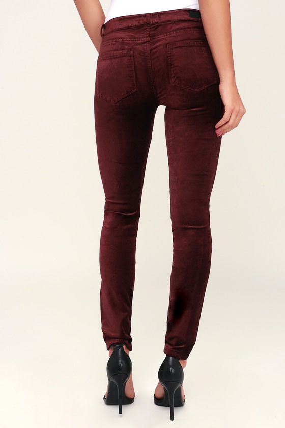 PAIGE Verdugo - Burgundy Velvet Skinny Jeans - Velvet Pants - Lulus