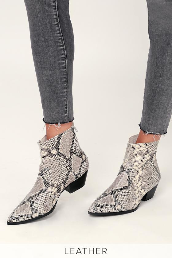 Cafe Natural Snake Leather Ankle Booties 2