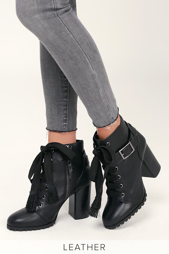 Cesar Black Leather Lace-Up Ankle Booties 1