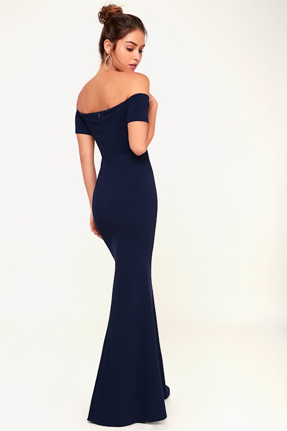 Lynne Navy Blue Off-the-Shoulder Maxi Dress 4