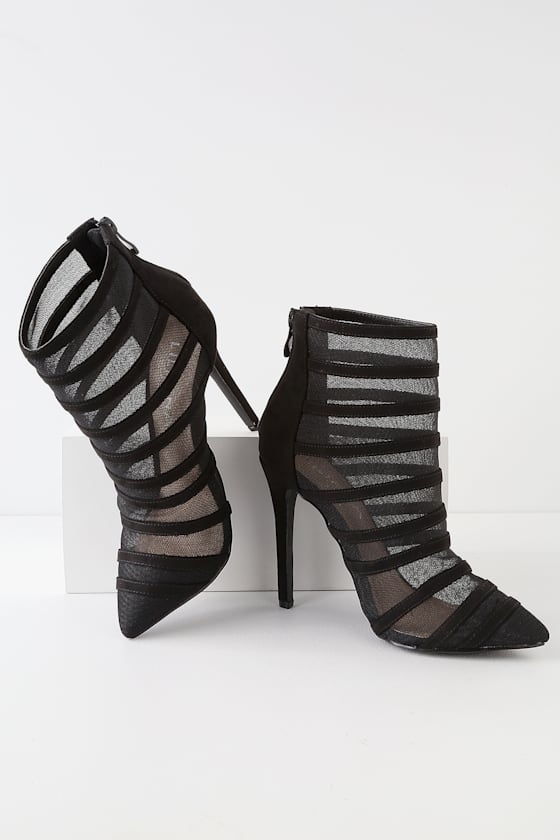 black mesh high heels
