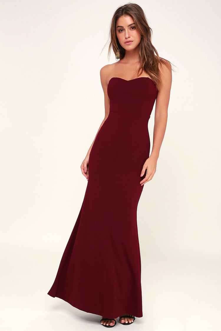 Stunning Burgundy Dress - Strapless Dress - Mermaid Maxi Dress - Lulus