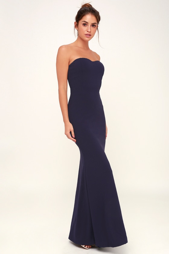 navy blue strapless dress